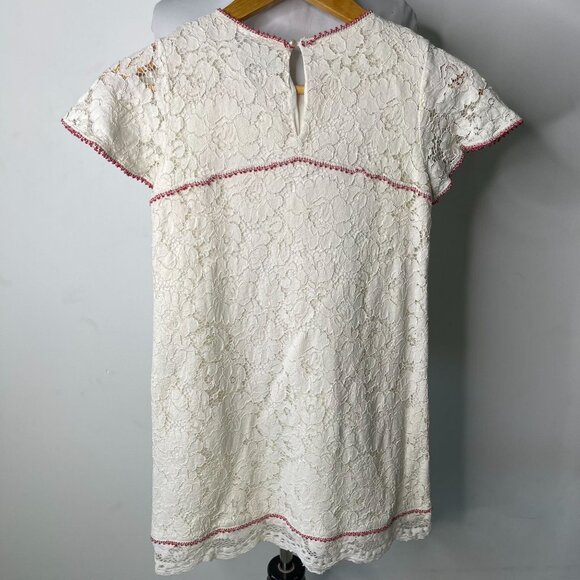 Pili Carrera Kid's White Red Lace Floral Short Sleeve Mini Dress Size 12 - Picture 2 of 7